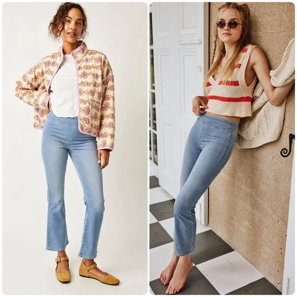 We The Free In My Feelings Cropped Slim Flare Light Wash Jeans Women's Size M - Picture 2 of 8